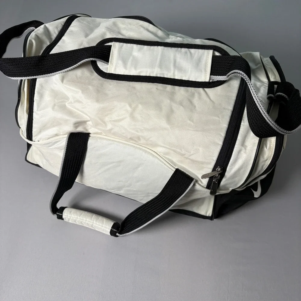 Nike Woven Duffel Bag White Black Gym Travel Training Swoosh Logo